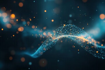 Aufkleber - An abstract depiction of flowing particles and light, creating a mesmerizing, colorful wave effect against a dark background.