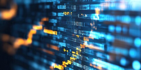 Poster - A vibrant digital graph illustrates fluctuating data trends with blue and orange lines, symbolizing analytics and technology in a modern context.