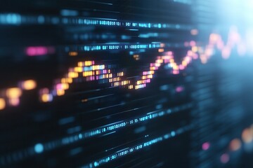 Poster - A vibrant digital display of fluctuating data points, illustrating trends and patterns in technology or finance.