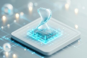Aufkleber - A futuristic holographic representation of a DNA strand, displayed on a digital surface, symbolizing technology and innovation in genetics.