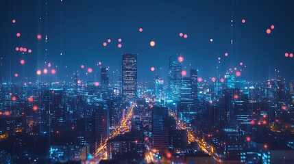 Wall Mural - festival fireworks above a modern skyline with glowing lights