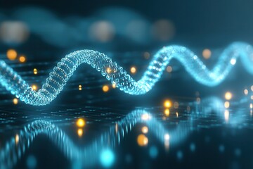 Poster - A glowing wave of blue light with shimmering particles, representing data flow or sound waves in a digital environment.