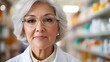 © LifeMedia - A confident woman wearing glasses stands in a pharmacy aisle, illustrating professionalism and focus amid shelves stocked with pharmaceutical items in a bright setting.