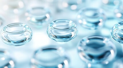Aufkleber - A close-up view of transparent water bubbles suspended in a serene, softly lit environment, highlighting their delicate, round shapes and reflections.