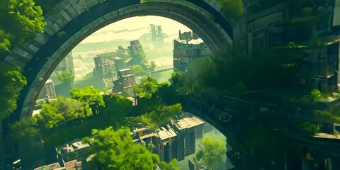 Wall Mural - city with sustainable architecture and extensive green networks, 4k video