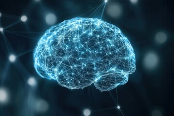 Aufkleber - A digital representation of a brain, showcasing interconnected neural networks in a futuristic design against a dark background.
