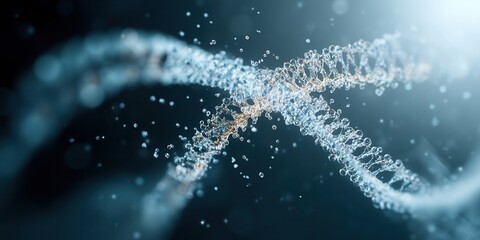 Fototapete - A captivating close-up of a DNA double helix structure, showcasing intricate details and a shimmering, ethereal background.