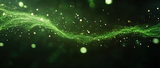 Poster - Dynamic green particles dancing in motion, creating a mesmerizing visual effect.