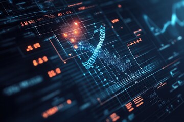 Aufkleber - A futuristic digital interface displaying intricate data patterns and graphs, emphasizing technology and innovation.