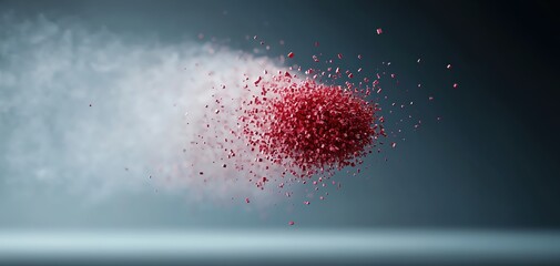 Poster - Dynamic particles burst in vibrant red and white, creating a visually striking effect.