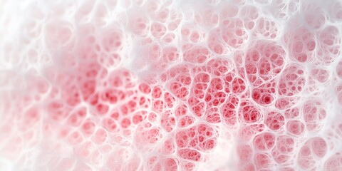 Poster - A close-up view of a textured surface featuring delicate, interconnected patterns in shades of pink and white, resembling organic or cellular structures.