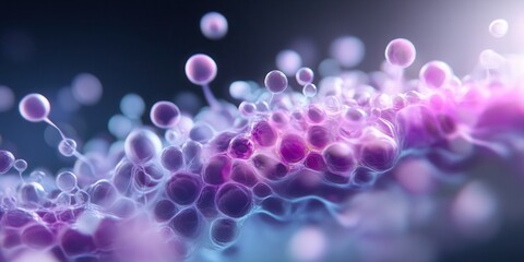 Poster - Abstract digital representation of molecules and cells, featuring vibrant purple and blue colors, conveying a sense of scientific innovation and exploration.