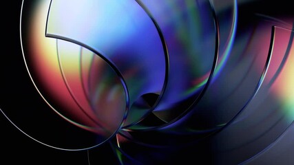 Poster - Abstract background design, movement of curved glass shapes on black background, 4k seamless looping animation, 3d render