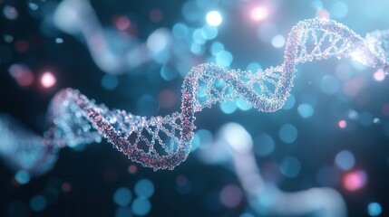 Poster - A close-up of a DNA double helix illuminated against a vibrant, glowing background, symbolizing genetics and molecular biology.