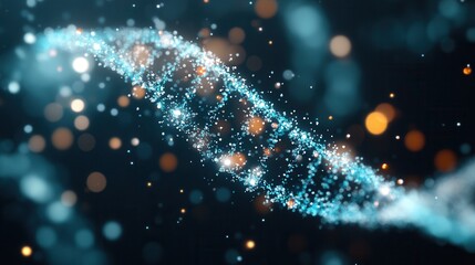 Poster - A luminous, spiraling DNA strand glimmers amidst a backdrop of colorful particles, representing the beauty of molecular biology and genetics.