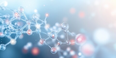 Poster - A close-up view of molecular structures, showcasing a blend of connected atoms and colorful particles against a soft, glowing background.