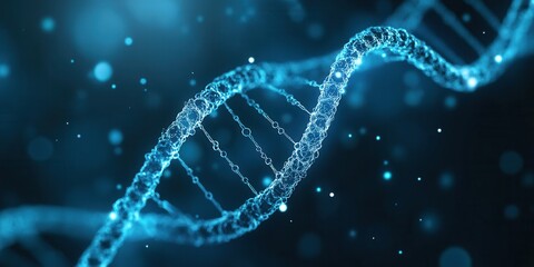 Poster - An abstract representation of a DNA double helix glowing in blue tones, symbolizing genetics and molecular biology.