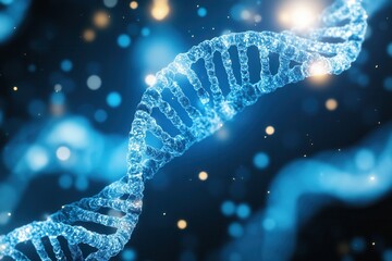 Poster - A glowing, blue DNA double helix structure set against a dark background, symbolizing genetics, biology, and molecular science.