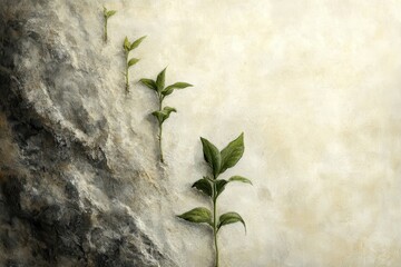 Poster - A serene image of green leaves emerging from a rocky surface, symbolizing resilience and growth amidst challenges.