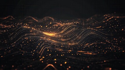 Poster - A mesmerizing visualization of flowing waves composed of glowing particles against a dark backdrop, evoking a sense of depth and movement.