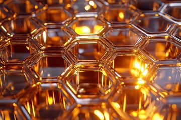 Poster - Close-up of intricate honeycomb patterns glowing with golden sunlight