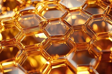 Poster - Close-up of intricate honeycomb patterns glowing with golden sunlight