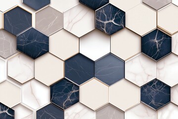 Poster - Perfectly aligned hexagons in muted shades of gray and beige with soft shadows