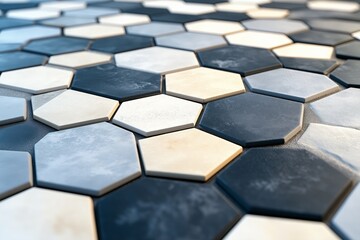 Leinwandbilder - Perfectly aligned hexagons in muted shades of gray and beige with soft shadows