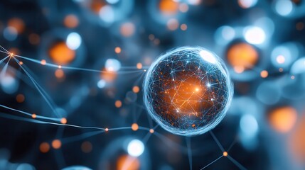 Poster - A close-up of a glowing, interconnected sphere representing atomic structures and scientific concepts in a vibrant, digital design.