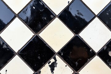 Aufkleber - Checkerboard tiles in matte black and white with subtle, clean textures