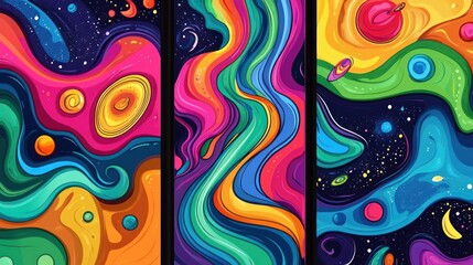 Canvas Print - A vibrant abstract cosmic artwork with swirling colors and celestial elements.