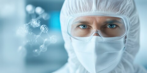 Aufkleber - A focused individual in protective gear looks through a clear visor, embodying a commitment to safety and precision in a sterile environment.