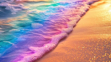 Canvas Print - A colorful wave gently laps against a sandy shore, creating a serene beach scene.