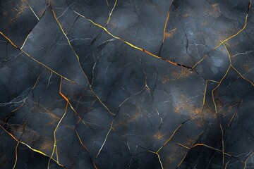 Poster - Dark cracked marble texture with gold veins provides an elegant and sophisticated background for various uses in design and decoration.