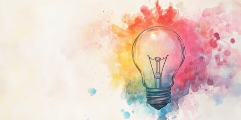 Aufkleber - light bulb illustration in watercolor style with colorful background and artistic touch