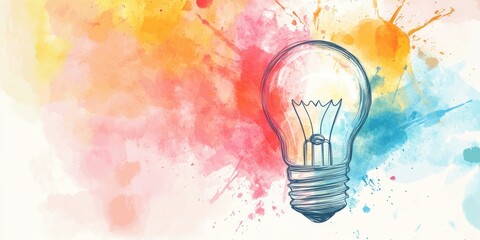 Poster - Abstract Watercolor Artwork Featuring a Light Bulb Illuminated by Colorful Splash Background