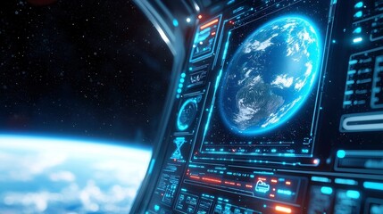 Poster - Digital devices and icons interconnected with a vibrant globe, symbolizing global connectivity and technological integration in a boundless digital landscape.
