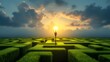 © Din Nasahrudin - A glowing lightbulb sits at the center of a sprawling, green maze, symbolizing an idea or solution within a complex problem