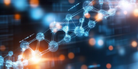 Poster - A digital representation of interconnected nodes and lines, illustrating concepts related to technology, data, or molecular structures in a vibrant, futuristic setting.