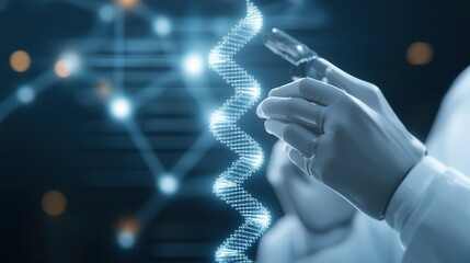 Poster - A scientist holds a glowing DNA strand, symbolizing genetic research and biotechnology advancements.