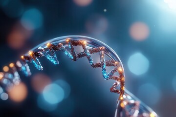 Aufkleber - A stunning close-up of a DNA helix illuminated with vibrant colors, showcasing its intricate structure against a blurred, ethereal background.