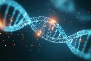 Poster - A glowing representation of a DNA double helix, showcasing intricate details and sparkling elements against a dark background.