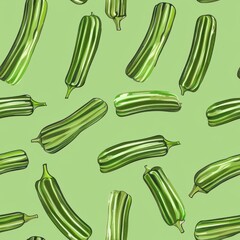 Poster - Seamless Minimal Okra Pattern Design for Fabric or Textiles in Vibrant Green Background