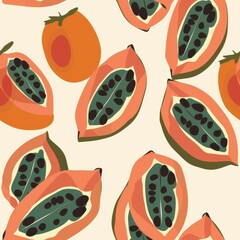 Poster - Minimal Seamless Pattern Featuring Papaya Fruit Ideal for Fabric Design and Home Decor Projects
