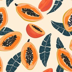 Poster - Minimal Papaya Pattern Seamless Design for Fabric Use with Tropical Fruit Inspiration