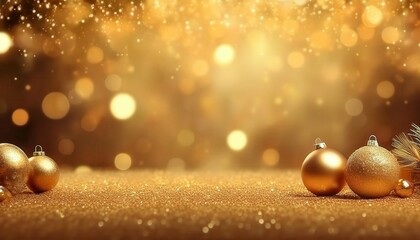 Poster - Radiant Golden Christmas Wonderland. Glittering Showcase of Elegant Ornaments, Shimmering Decorations, and Warm Festive Bokeh Lights for Sophisticated Holiday Celebrations and Seasonal Ambiance