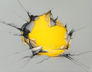 Sticker - A crack in the wall revealing a yellow landscape