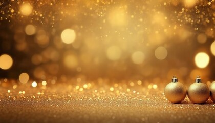 Poster - Radiant Golden Christmas Wonderland. Glittering Showcase of Elegant Ornaments, Shimmering Decorations, and Warm Festive Bokeh Lights for Sophisticated Holiday Celebrations and Seasonal Ambiance