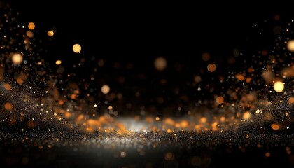 Aufkleber - Mesmerizing Christmas Sparkles. Glittering Golden Bokeh and Shimmering Particles on Black Backdrop. Magical Scene for Holiday Cards, Festive Decorations, or Elegant New Year Invitations