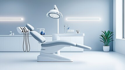Poster - A modern medical exam room with a comfortable patient chair and medical tools ready for an exam.